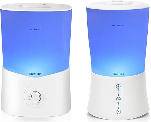 BlueHills Juego de 2 difusores de aceite esencial de alta calidad de 101.4 fl oz y 67.6 fl oz XL para habitación grande y hogar con luces LED