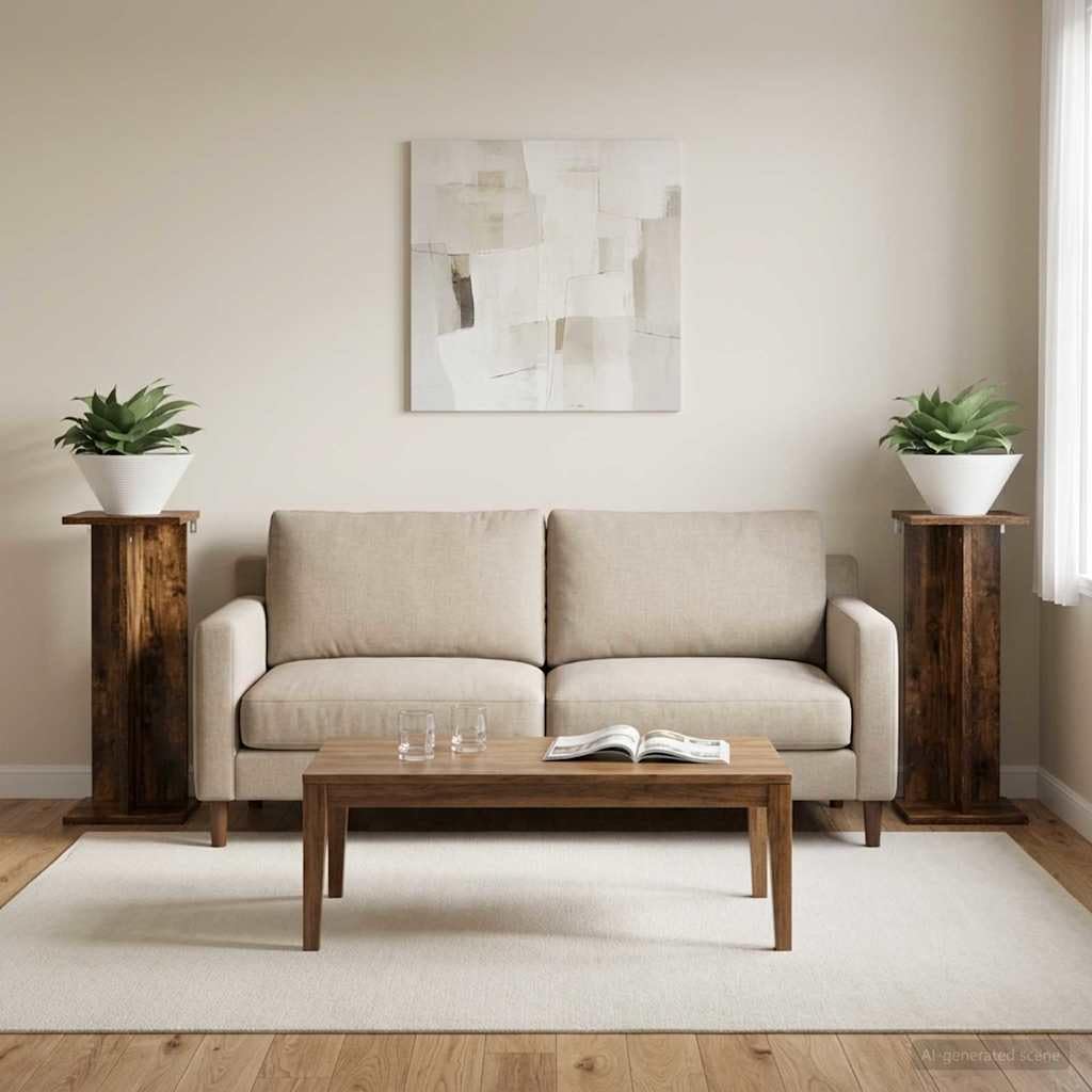Supporto per piante, 2 pezzi, rovere affumicato, 25 x 25,5 x 60,5 cm | legno, più livelli, stabile, design moderno, per soggiorno