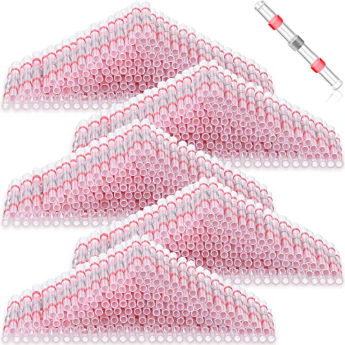 Hotop 500 Pieces 22-18 AWG Red Solder Seal Wire Connectors Heat Shrink Waterproof Butt Automotive Marine Electrical Terminals for Boat Trailer Stereo Insulated Splice