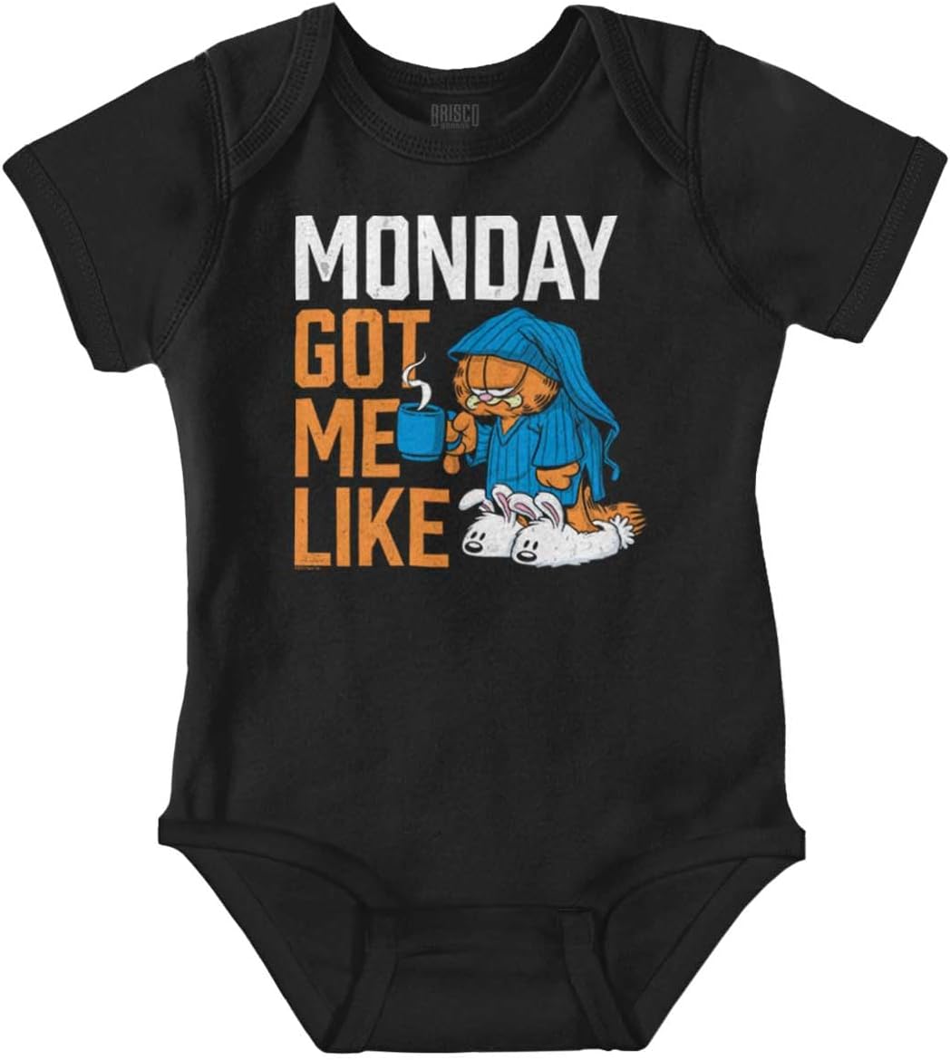 Brisco Brands Funny Garfield Cartoon Hates Mondays Baby Romper Boys or Girls