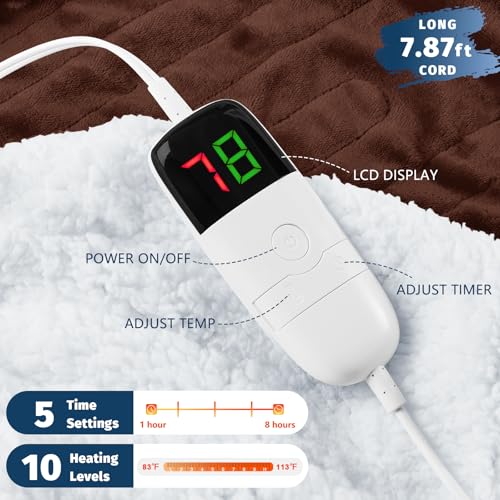 BOMOVA Heated Electric Throw Blanket - 50" x 60" Heating Blanket with 10 Heating Levels & 8 Hours Auto Off, Warm Flannel Blanket with Over-Heat Protection, for Women, ETL & FCC Certified