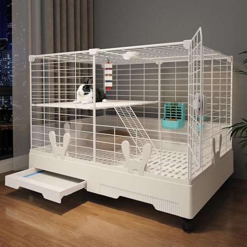 Oneluck Rabbit Cage Indoor,Loft Bunny Hutch with Urine-Proof wall,Leak-Proof Trays, Wheels 28.7' L x 18.1' W x 25.6' H for Rabbits Chinchillas, Guinea Pig and Small Animal (Small) (Small)