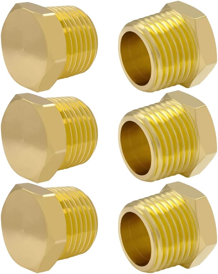 GASHER 24pc Brass NPT Pipe Plug Fitting Kit - 1/8, 1/4, 3/8, 1/2 Inch Hex Socket Plugs