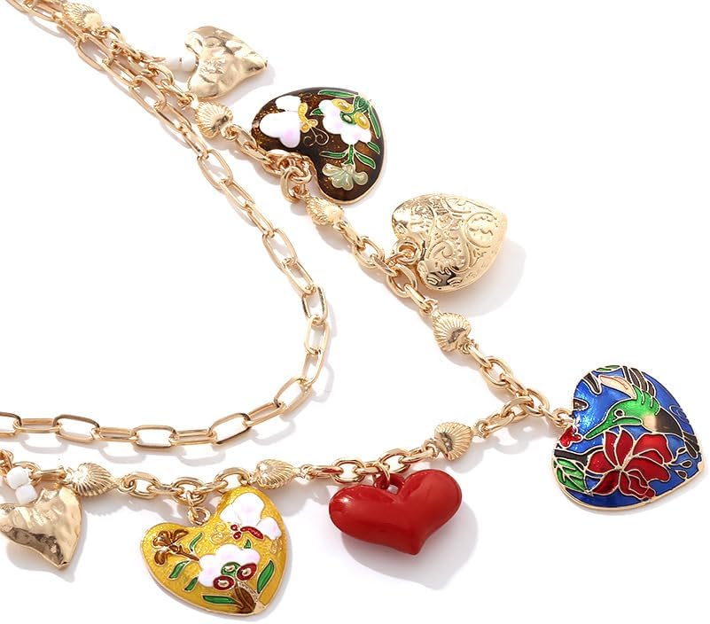 LUREME Boho Love Necklace - 7 Charm Golden Pendant Necklace, Adjustable Layered Jewelry for Women (nl006379) - Image 7