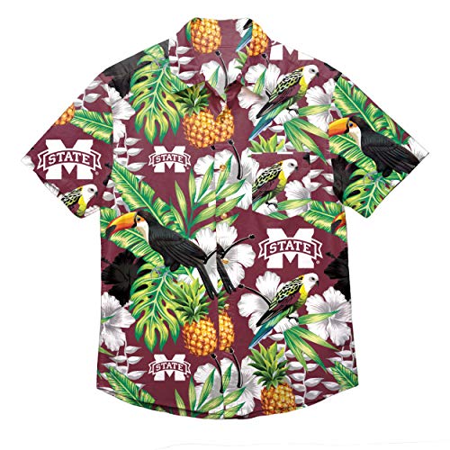 FOCO NCAA Mississippi State Bulldogs Floral Button Up Shirt, Team Color, XL