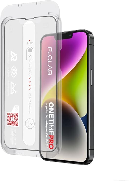 FLOLAB NanoArmour ONETIME PRO Anti Reflective for iPhone 14/13 / 13 Pro Anti Glare Screen Protector Best iPhone Tempered Glass - Durable, Smooth as Butter Matte Surface, Easy to Install, Dust Free