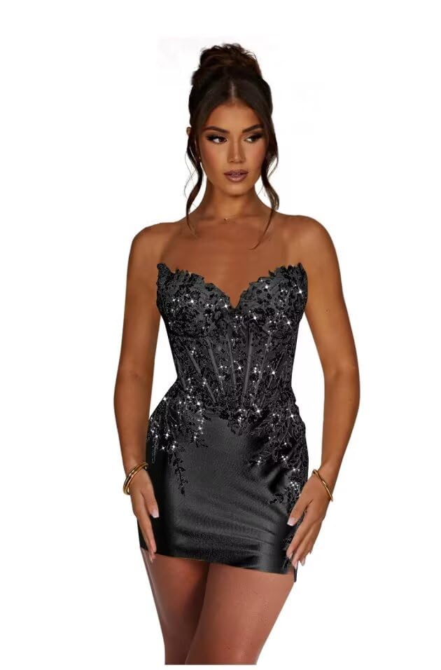Strapless Homecoming Dresses Short 2025 Tight Sparkly Sequin Bodycon Coctail Party Dress for Graduation