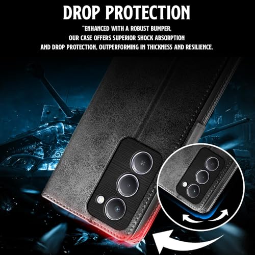 Image of WOW IMAGINE Shock Proof Flip Cover Back Case for Mi Redmi 15 5G (Magnetic Button Flip Case | Wallet Pockets & Stand | Leather Finish | Haze Black)