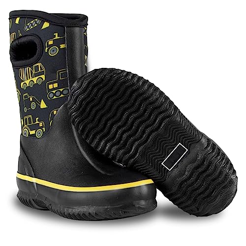LONECONE Mud Boots for Boys and Girls - Kid-Friendly Insulating All-Weather Warm Neoprene Boots for Snow, Rain, and Muck, Easy-On, Play-Proof, Non-Slip, Durable - Construction Zone, 10 Toddler