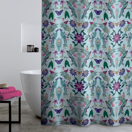 Catherine Lansfield Mya Tropical Bird 180x180cm Shower Curtain Panel Duck egg Blue - Cosy Home Interiors Catherine Lansfield Mya Tropical Bird 180x180cm Shower Curtain Panel Duck egg Blue