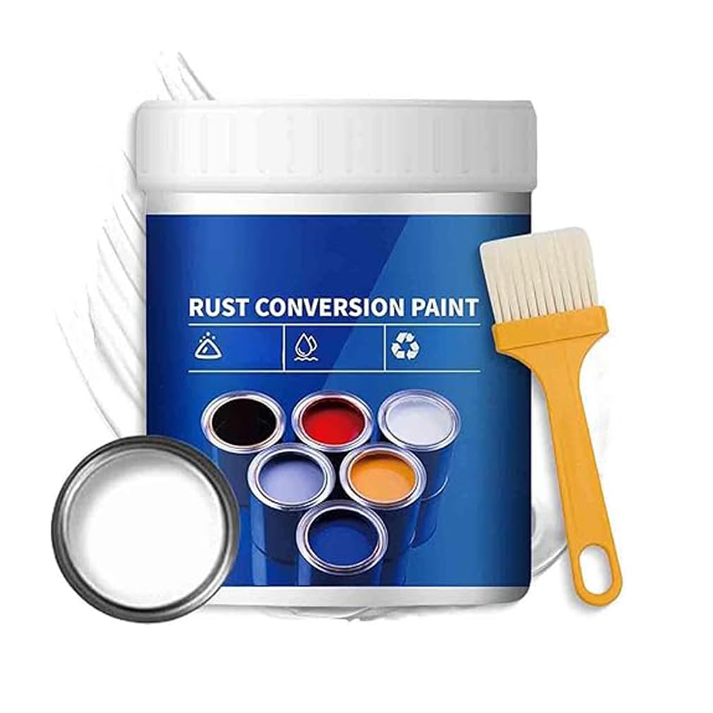 Peinture De Conversion De La Rouille, Dérouilleur De Métal Multifonctionnel à Base d'eau avec Brosse, Rénovation De Tuiles en Acier Coloré, pour Le Métal, Les Clôtures (White,1KG)