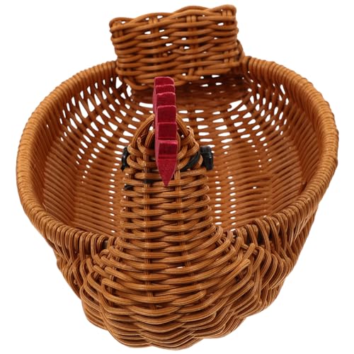 Cabilock Easter Woven Basket Chicken Shaped Stoarge Basket Fake Rattan Fruit Basket Food Serving Basket Easter Egg Hunting Basket Decorative Snack Tray for Easter Party