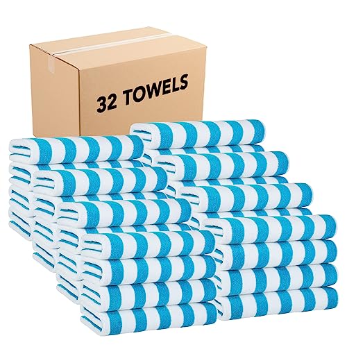 Arkwright Cali Cabana Stripe Beach Towel - Bulk Case of 32 - Soft 100% Cotton Lightweight Quick Dry Terry Towels Set for Pool, Swim, and Hot Tub, 30 x 60 in, Blue