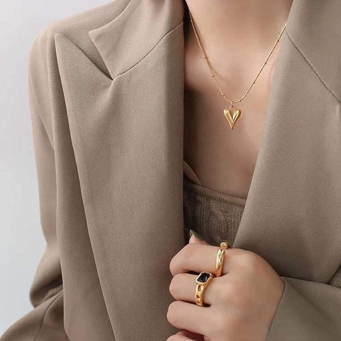 Image of Stone Necklace Set For Women Stylish | Anti Tarnish Waterproof Stainless Steel Chain Pendant Necklaces Jewelry for Love | Gold Plated Jewellery Accessories for Woman & Girls | Birthday Gift for Wife & Girlfriend