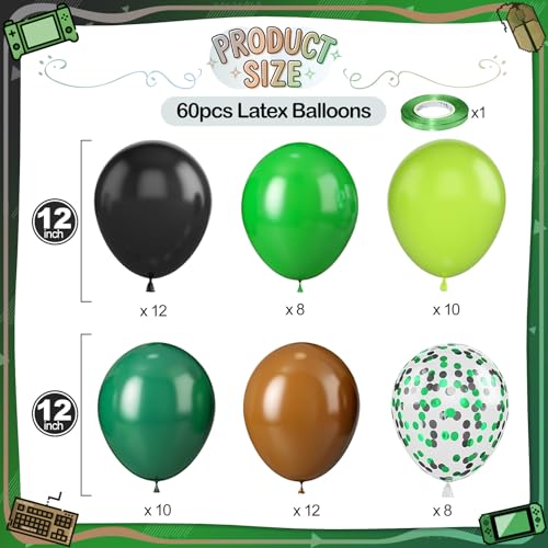 Image of Green Brown Balloons, 60 Pcs 12 Inch Dark Green Black Confetti Balloons for Boys Men Kids Video Game Theme Jungle Safari Baby Shower Woodland Hunting Graduation Camo Birthday Army Party Decorations