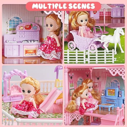 Image of Doll House, Upgraded 4-Story Dollhouse with Glow in The Dark, Girl Toys Doll House Playset with 2 Dolls, 12 Play Areas, Furniture & Accessories, Princess Gift Toys for Girls, Boys..