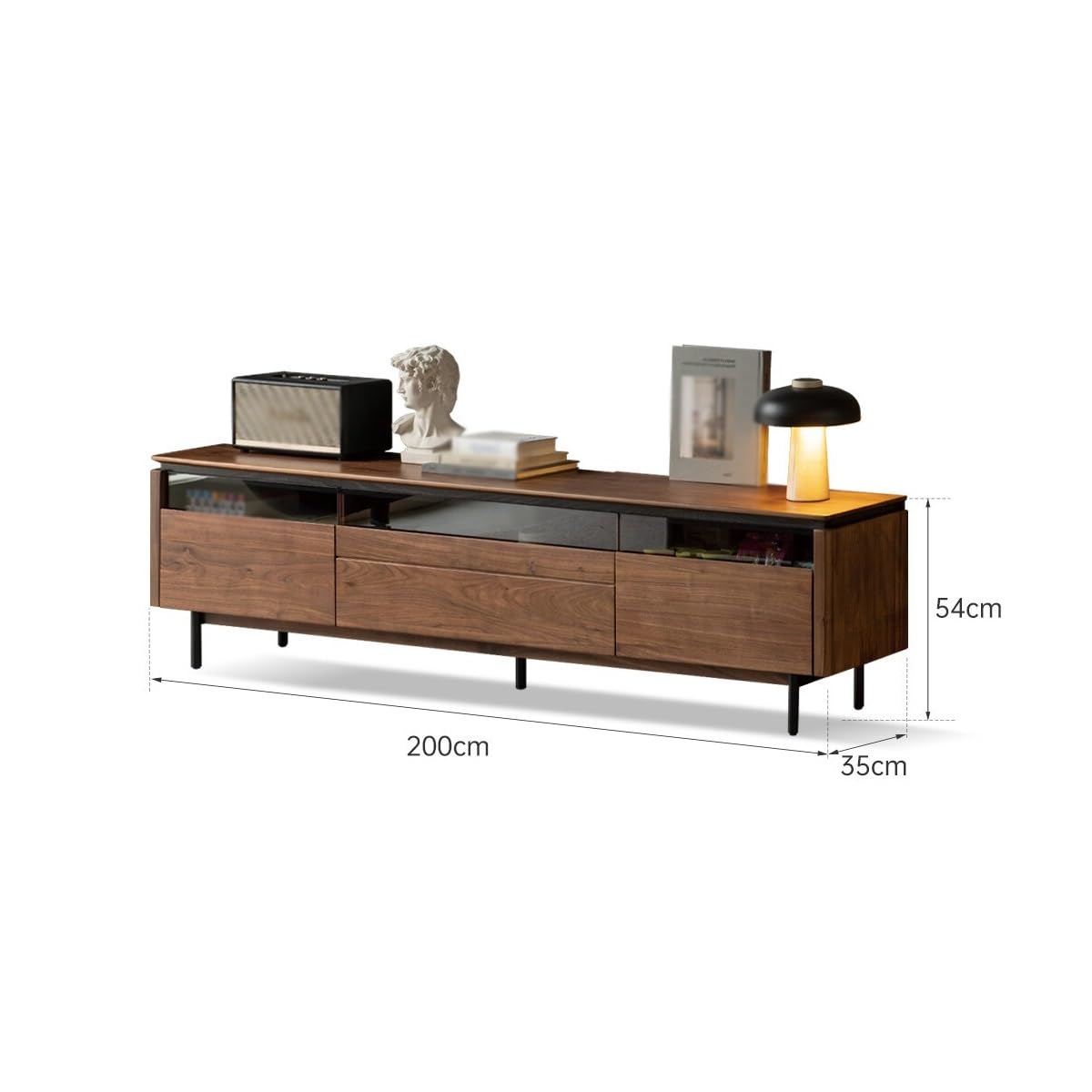 Entertainment Center - Armadietto portaoggetti in legno massello color noce, 200 cm, per soggiorno, stile rustico, retrò, adatto per hotel, alloggi in famiglia, ecc