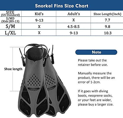 Image of Sugaroom Swim Fins Open Heel, Adjustable Snorkel Fins Diving Fins with Mesh Bag, Snorkeling Gear Flippers Travel Size Short Flippers for Lap Swimming Scuba Dive Adult Men Women Kids