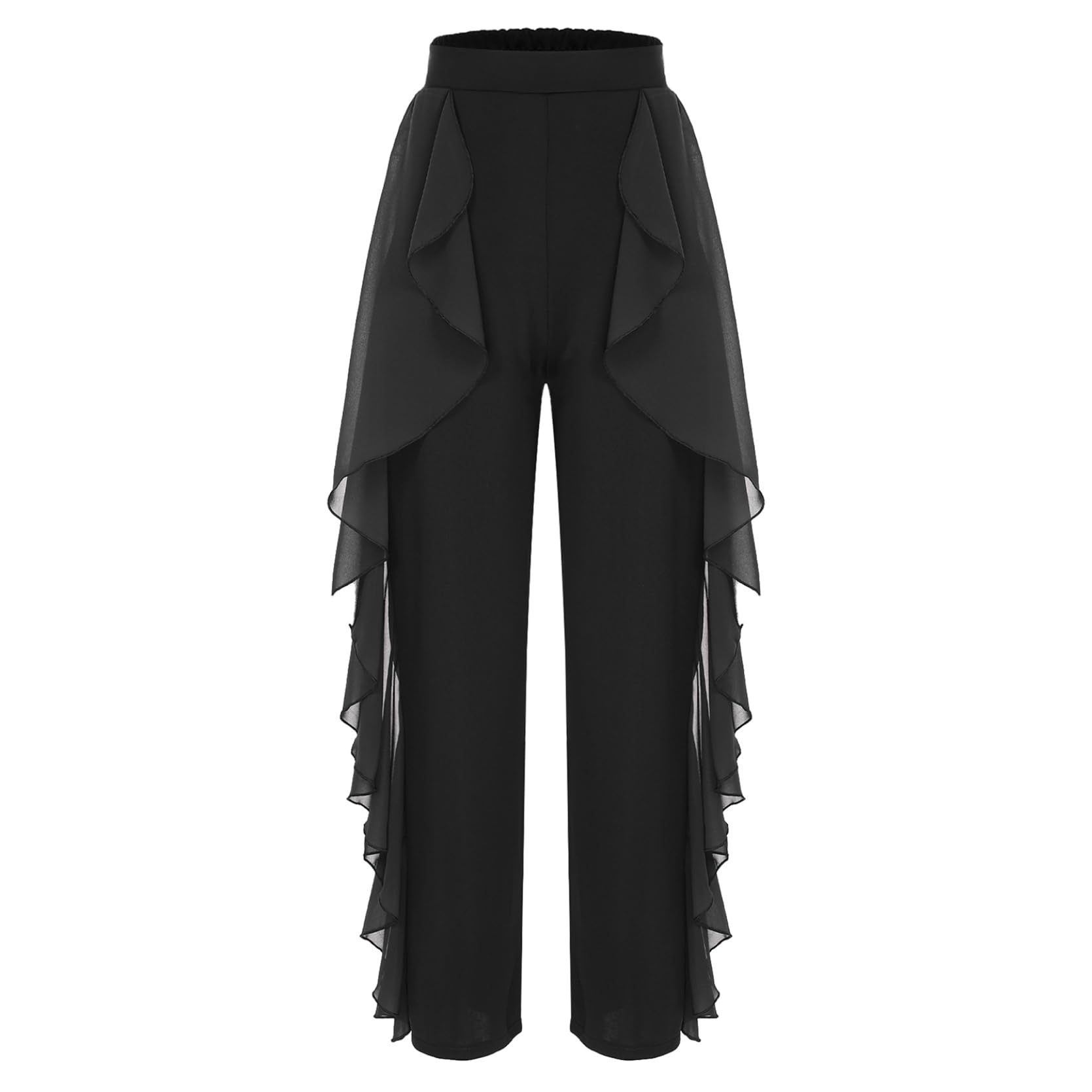 inlzdz Damen Tanzhose Standard Latein Tanz Lange Hose Pants Weites Bein Hose mit Rüschen Hohe Taille Trainingshose Dancewear