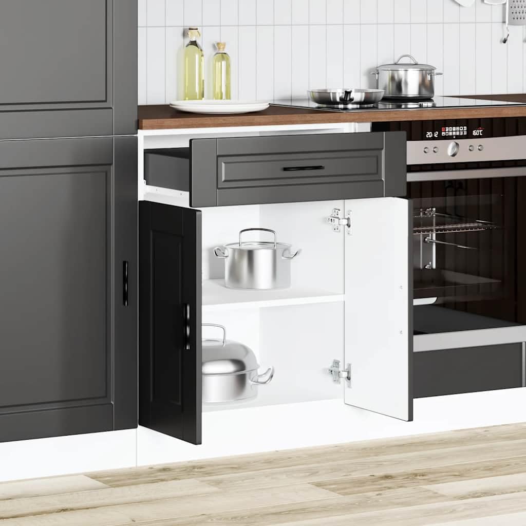 Porto - Mobiletto da cucina in legno nero con vano portaoggetti, piedini regolabili e cassetto, 60 x 46 x 81,5 cm, ideale per cucina, sala da pranzo, ripostiglio e stoccaggio