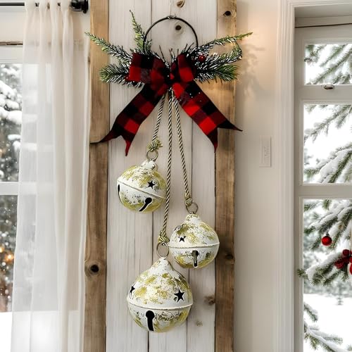 Cloches de Noël avec nœud en métal rustique pour décoration de porte
