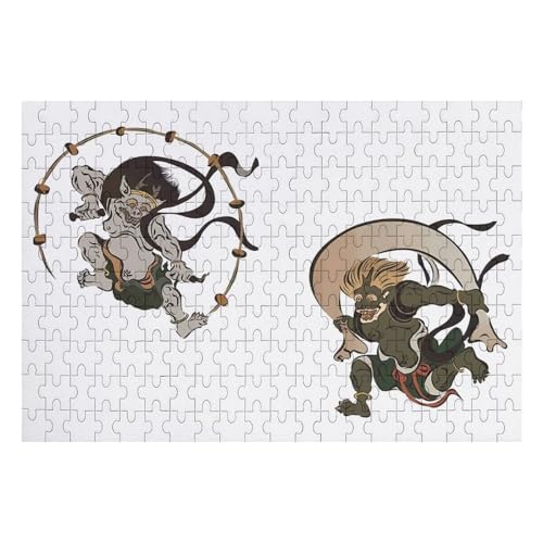 風神と雷神 浮世絵 和風 木製パズル パズル 娯楽 知育玩具 ストレス軽減 減圧 ジグソーパズル 装飾 室内装飾 壁飾り 誕生日プレゼント 初心者向け 子供 大人 200PCS