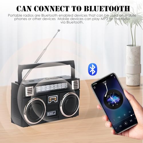Radio FM AM SW portable Bluetooth rechargeable noir classique avec torche - 6