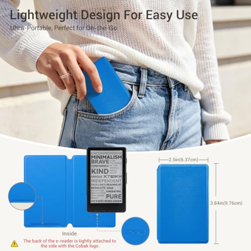 Image of CoBak Magnetic Case for XTEINK X3 eBook Reader, 3.7 inch Ultra-Lightweight PU Leather Cover(Lake Blue)