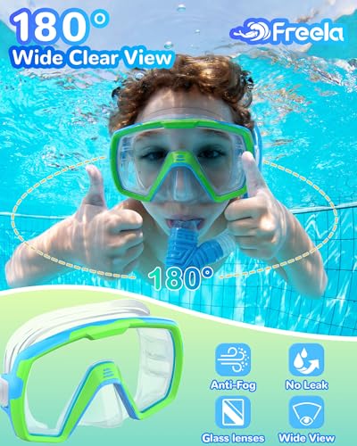 Kids Dry Snorkel Set Scuba Diving Mask with Nose Cover 180° Clear Anti-Fog - image 4