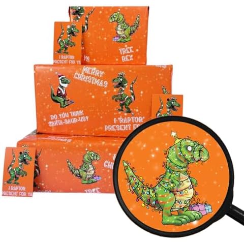 LimaLima Christmas Wrapping Paper Sheets + Gift Tags (Pack 2) Quirky Dinosaur Design For Adults & Children Cover