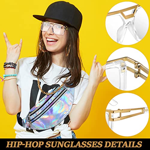 Epakh Hip Hop Woman Costume Kit Including Fanny Packs Transparent Sunglasses Faux Gold Rope Chain and Round Hoop Earrings4