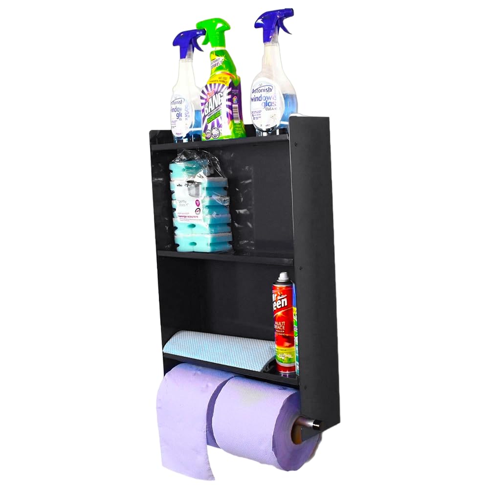 Megamaxx Black Steel Blue Roll Holder Dispenser And Shelving Unit For Workshops, Garage And Factories - Shelves
