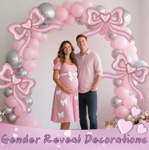 Image of Pink Bow Balloons for Bachelorette Party Decorations - Pink Balloons for Bridal Shower, Engagement, Wedding & Birthday Decorations Women Girls, Princess Party Decoration (4)