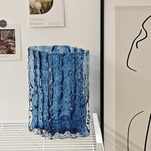 Glass Vase for Centerpieces, Diamond Shaped Vase for Flower, Modern Glacier Glass Vase for Home, Office Restaurant Desk Decor 8.3 Inch(Blue) - Image 6