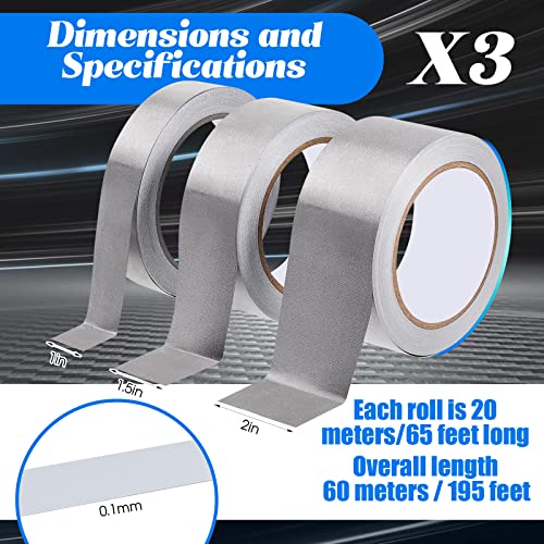 Image of Amylove 3 Roll Double Conductive Fabric Tape Cloth Conductive Adhesive Tape Roll(1in x 65ft, 1.5in x 65ft, 2in x 65ft)