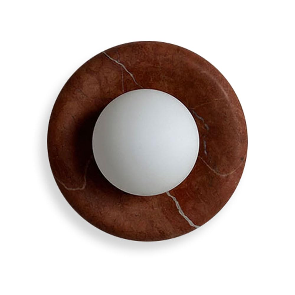 GUOGUOSM Nordic Industrial Style 7.8in Round Wall Lamp, Natural Marble Wall Light, Hard Wire Connection Indoor Wall Sconce, Living Room Corridor Bedroom Decorative Lighting Fixtures
