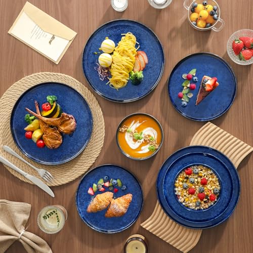 Image of vancasso Starry Plates and Bowls Sets for 8, 24 Pieces Blue Dinnerware Sets for Kitchen, Modern Stoneware Dishes Set, Dishwasher and Microwave Safe