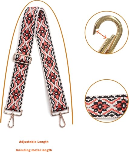 Image of Lyrovo Adjustable Purse Strap Replacement for Women, 1.5 inch Wide Crossbody Shoulder Strap Boho Handbag Strap (Aztec-Red Wine)
