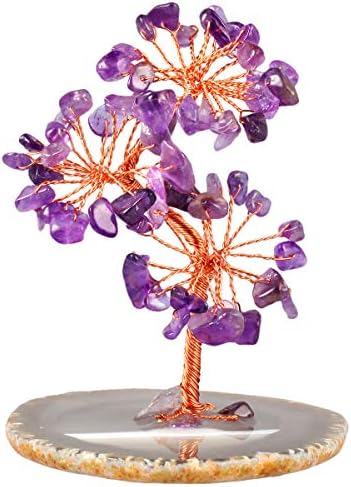 Nupuyai Peridot Crystal Tree for Home, Fengshui Bonsai Money Tree Wealth and Good Luck Office Decor, Agate Slice Base