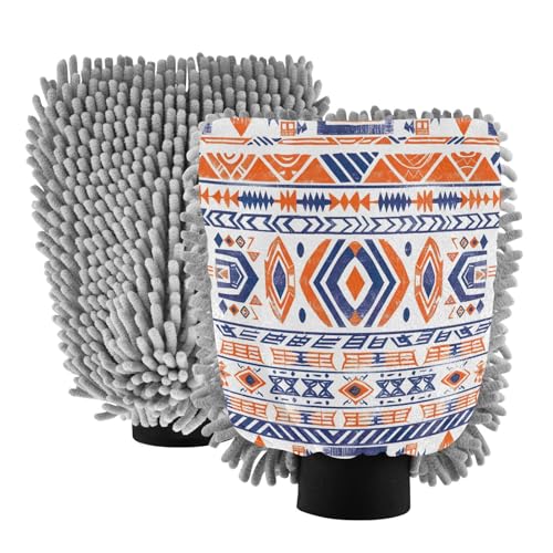 Flradish 2 Pack Vintage Ethnic Print Car Wash Mitt Chenille Microfiber Lint-Free Scratch Free Ultra-Soft Absorbent Car Wash Mitt 11.8x8.07 Inch