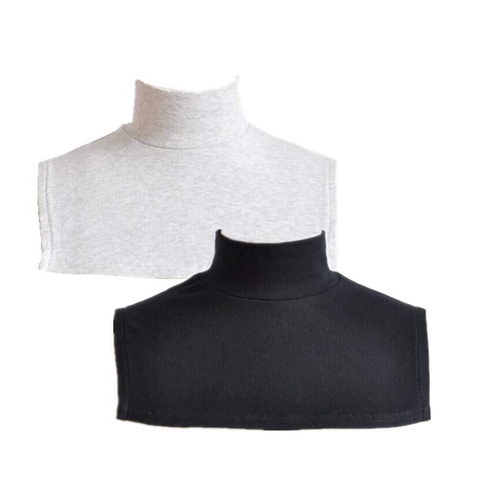 Simplemuji Women's White+Black 2Pc Solid Color Half Top Mock Blouse Neck Dickey False Fake Turtleneck Neck Warmer(Black+White)
