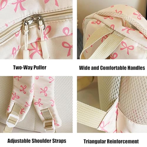 Blue Bow Backpack, Cute Backpacks Set Large Capacity, With Bow Pattern, Reinforced Durable, Two-Way Pull Head (Pink)4