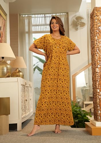Image of G4Girl Women's Regular Nighty Rajasthani Nighty Rajasthani Gown Jaipuri Nighty Jaipuri Gown Maxi Gown with Pocket - (Combo)
