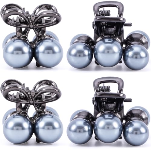 Pinzas pequeñas con perlas grises para cabello, pack de 4 miniatura 1