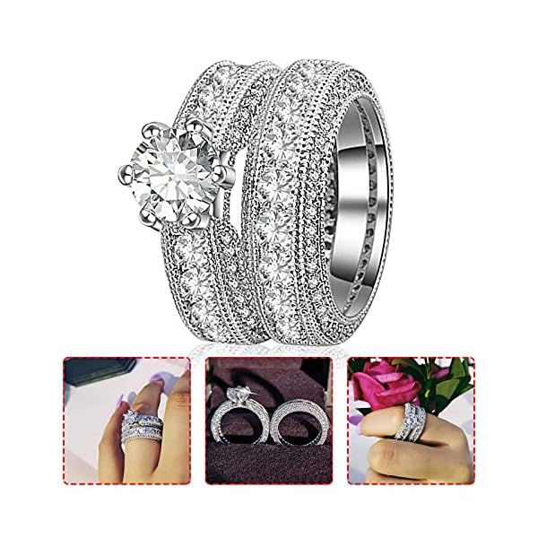 ManRiver 2PC Stackable Rings for Women - Luxury Full Rhinestone Studded Zirconia Wedding Rings Jewelry Gifts Size 5-11 - Image 4