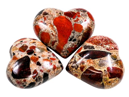 Image of Crystal Heaven Spotted Jasper Crystal Heart Palm Pebbles Stones For Anxiety Stress Relief Massage - Aaa Grade Original Healing Gemstone Agate Heart Palm Stone For Yoga Meditation Spiritual