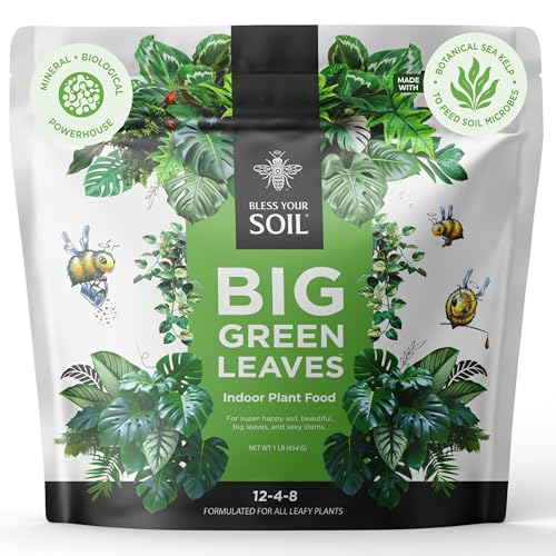 Big Green Leaves Indoor Plant Food – 4X Concentrated Houseplant Fertilizer with Sea Kelp – Makes 90 Gallons – Fast-Acting Mineral Formula, Made in USA (1 lb)
