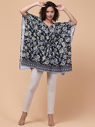 Image of Hive91 Floral Elegance: Rayon Kaftan with Fringes