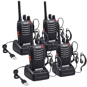 Proster 4pz Walkie Talkie Ricaricabile 446MHz Ricetrasmittenti Portatile 16 Canali Walky Talky Professionale Radio con Auricolari e USB Caricabatterie per Sopravvivenza Campeggio Hiking