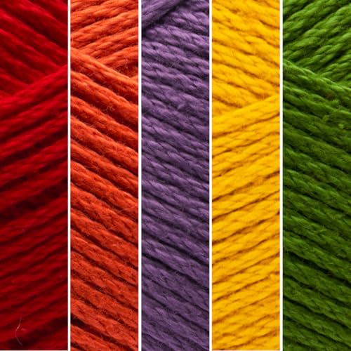 Image of Lion Brand Yarn, 24 /7 Cotton Mercerized Lightweight Yarn for Knitting, Crochet, and Crafts, Marquee, 5 Pack, Multicolor Pack of Natural Fiber for Breathable Tops, Durable Bags, and Dish Cloths
